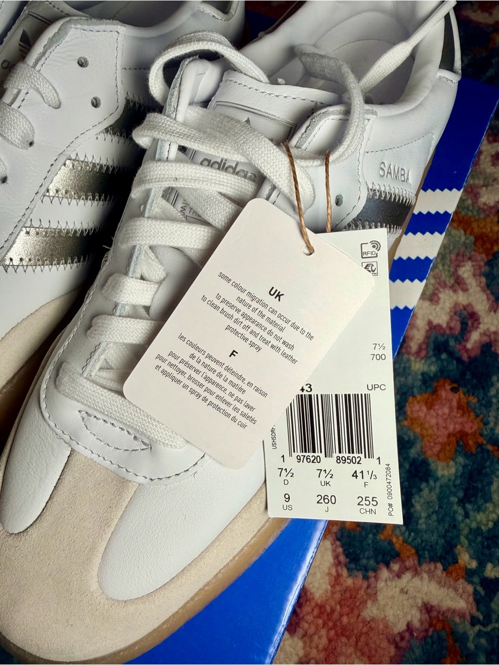adidas Original Sambae White/Silver Metallic/Gum Platform Sneakers NIB - Picture 14 of 15